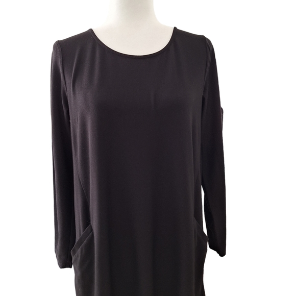 Eileen Fisher Solid Black Viscose Knit Round Neck Dress with Pockets Small S - Picture 7 of 10